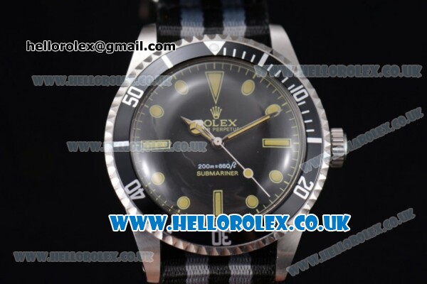 Rolex Submariner Vintage Asia 2813 Automatic Steel Case with Black Dial Grey/Black Nylon Strap and Stick Markers - Click Image to Close